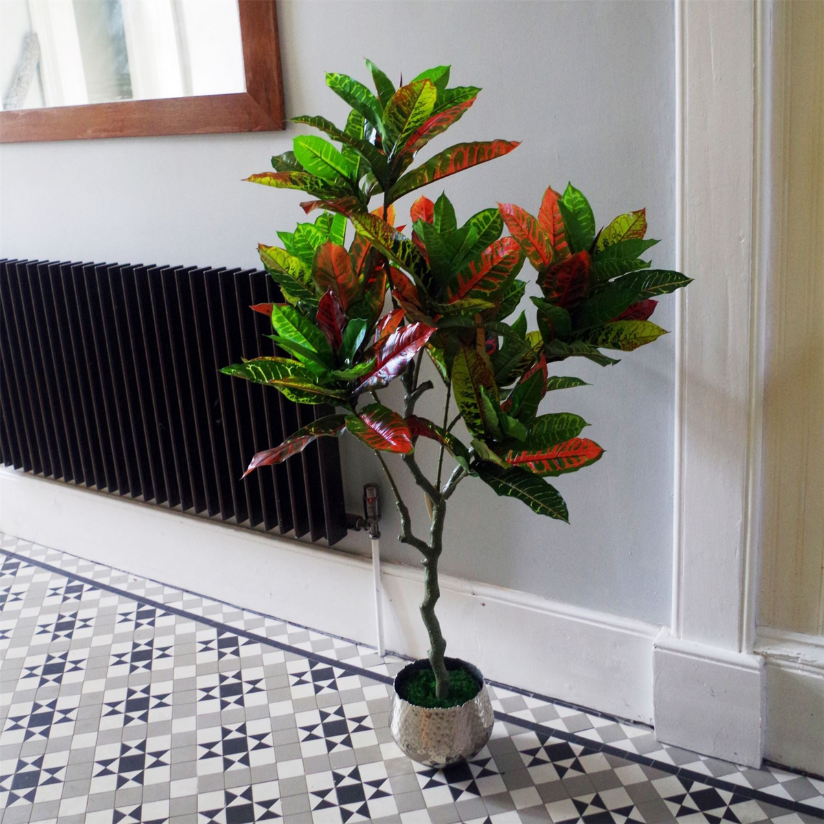 Artificial Tree 130cm Bright Modern - Realistic Variegated Croton Plant | Leaf Design UK