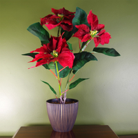 Artificial Poinsettia Grey Pot - Lifelike Leaf Design Plant with Decorative Weighted Pot - 50cm Tall