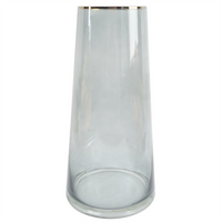 Glass Vase Gold Rim Smoke Grey Glass Vase 28cm - Elegant Home Decor