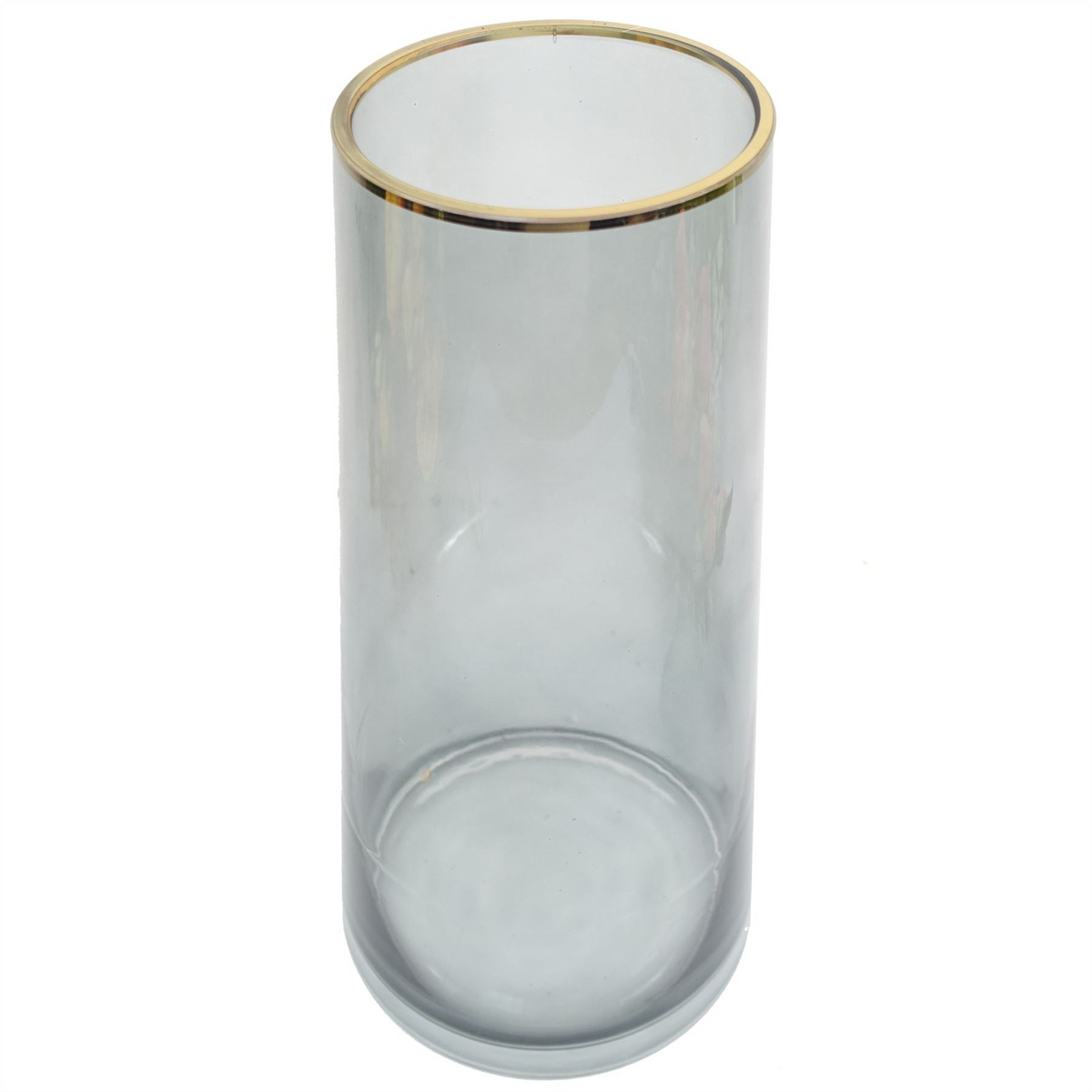 Glass Vase Gold Rim Smoke Grey Glass Vase 28cm - Elegant Home Decor