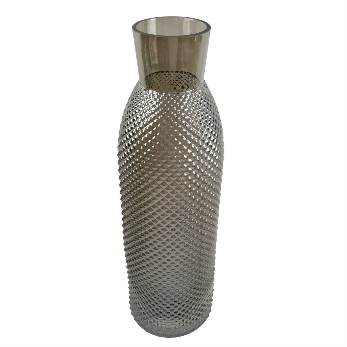 Glass Vase Smoke Grey Diamond Tall Glass Vase 50cm - Elegant Home Decor