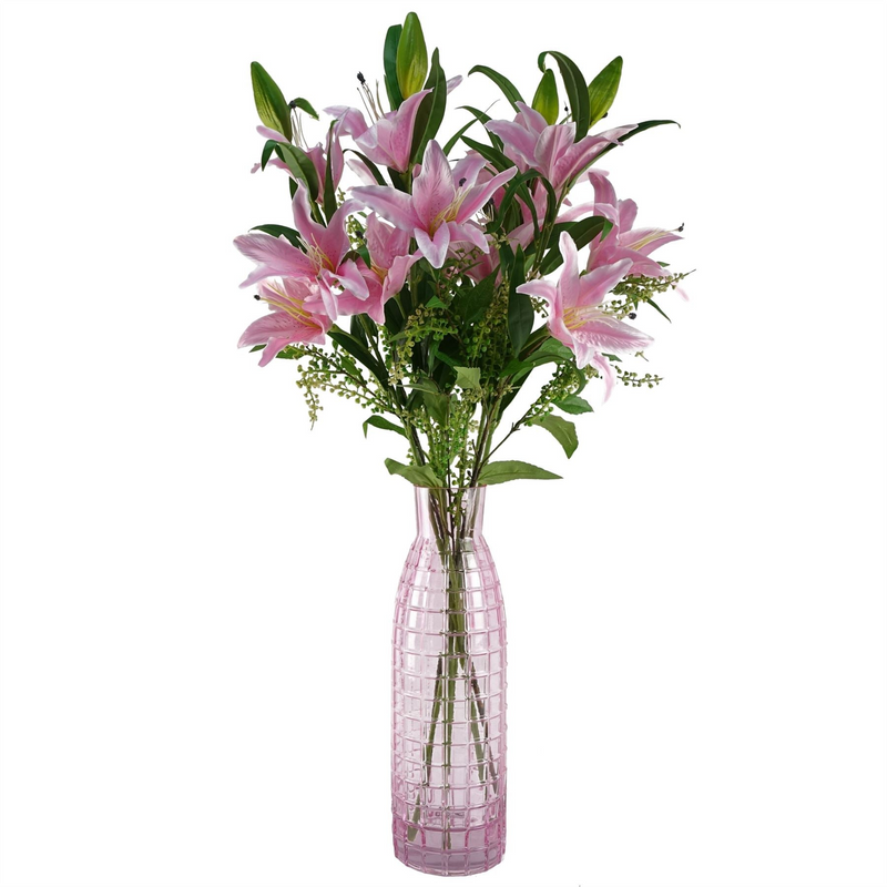 Glass Vase Tall Pink Square Glass Vase 49cm | Leaf Design