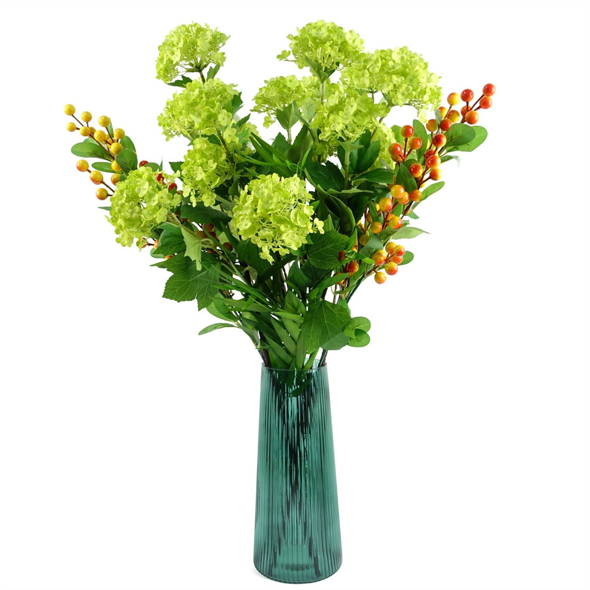 Green Ridged Glass Vase 28cm - Contemporary Leaf Design | Leaf Design UK