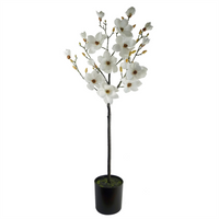 Magnolia Artificial Tree White Potted - Elegant Silk Flowers, Wired Stems - Leaf Design UK