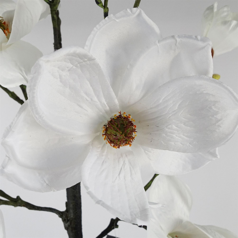 Magnolia Artificial Tree White Potted - Elegant Silk Flowers, Wired Stems - Leaf Design UK