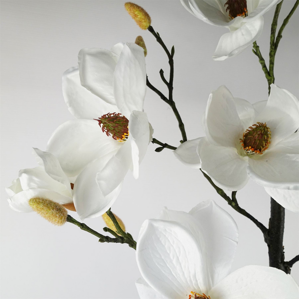 Magnolia Artificial Tree White Potted - Elegant Silk Flowers, Wired Stems - Leaf Design UK