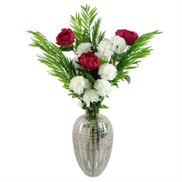 Leaf 85cm White Carnation Pink Peony and Fern in Glass Vase - Artificial Flower Arrangement