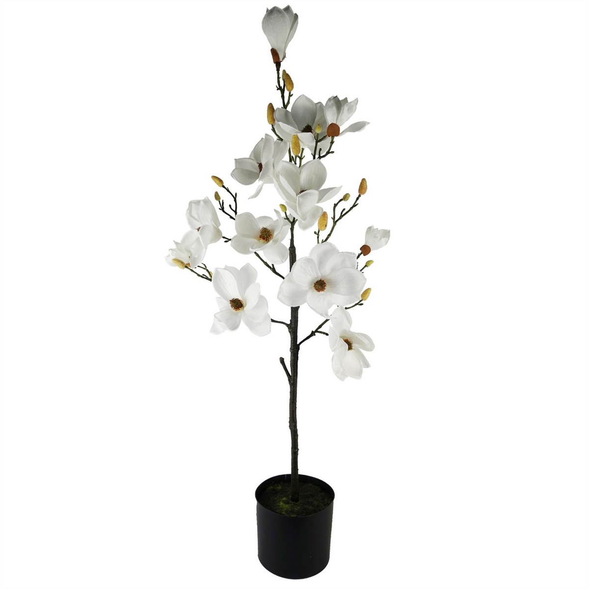 Magnolia Artificial Tree White Potted - Lifelike Silk Flowers, Fully Wired Stems - Leaf Design