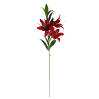 Leaf 80cm Artificial Red Lily Arrangement in Silver Glass Vase - Elegant Home and Office Decor