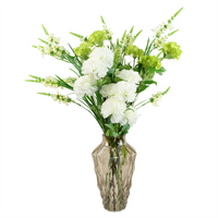 Leaf 80cm White Artificial Carnation and Larkspur in Glass Vase | Beautiful Floral Arrangement