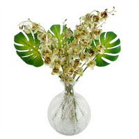 Leaf 65cm Tropical Orchid Display with Glass Ball Vase - Beautiful Artificial Flower Arrangement for Home Decor