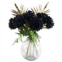 Leaf 95cm Black Chrysanthemum Bundle Glass Ball Vase - Stunning Artificial Flower Arrangement for Home Decor