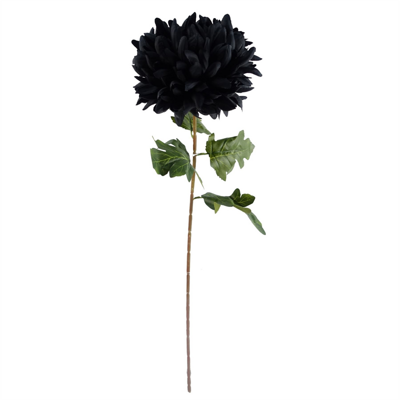 Leaf 95cm Black Chrysanthemum Bundle Glass Ball Vase - Stunning Artificial Flower Arrangement for Home Decor