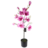 Magnolia Artificial Tree Pink Potted - Lifelike Silk Flowers, Wired Stems - Leaf Design UK