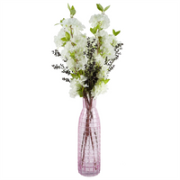 Leaf 100cm White Artificial Blossom and Berries Glass Vase - Beautiful Home Decor Accent