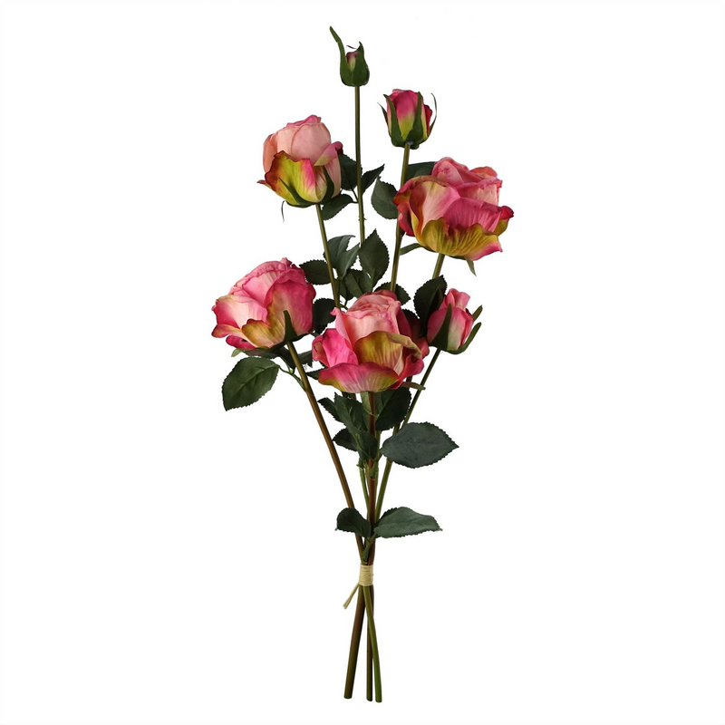 Leaf 60cm Pink Rose Artificial Flower Display Glass Vase - Stunning Floral Arrangement for Home Decor