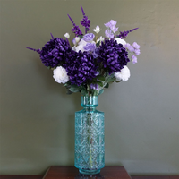 Leaf 80cm Purple Chrysanthemum Arrangement Glass Vase - Stunning Artificial Flower Display