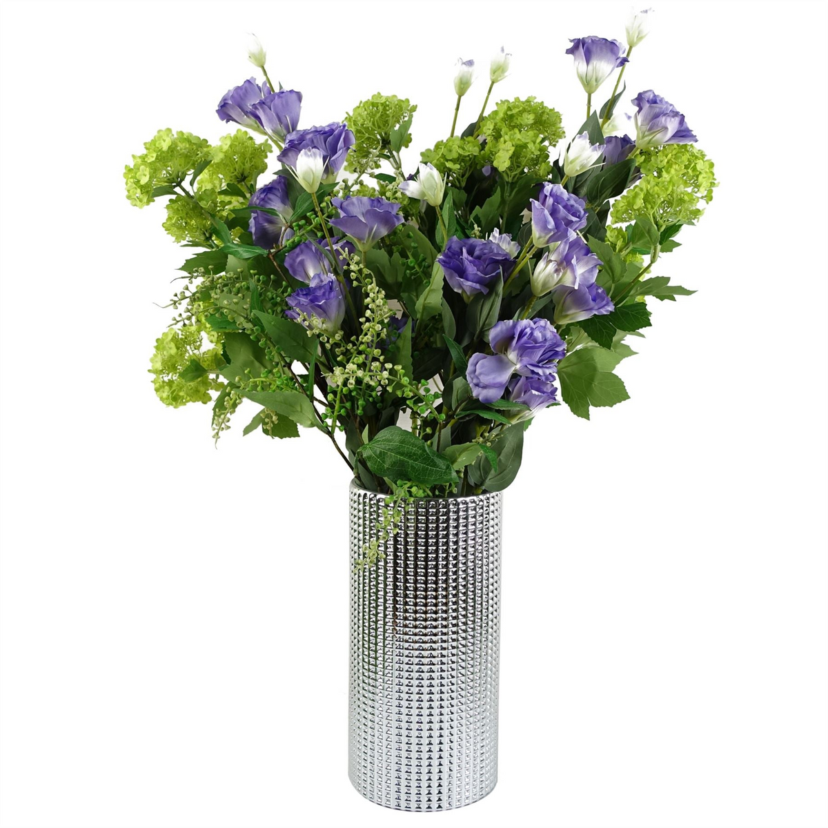 Leaf 60cm Purple Wild Rose Arrangement Silver Glass Vase | Artificial Flower Arrangement