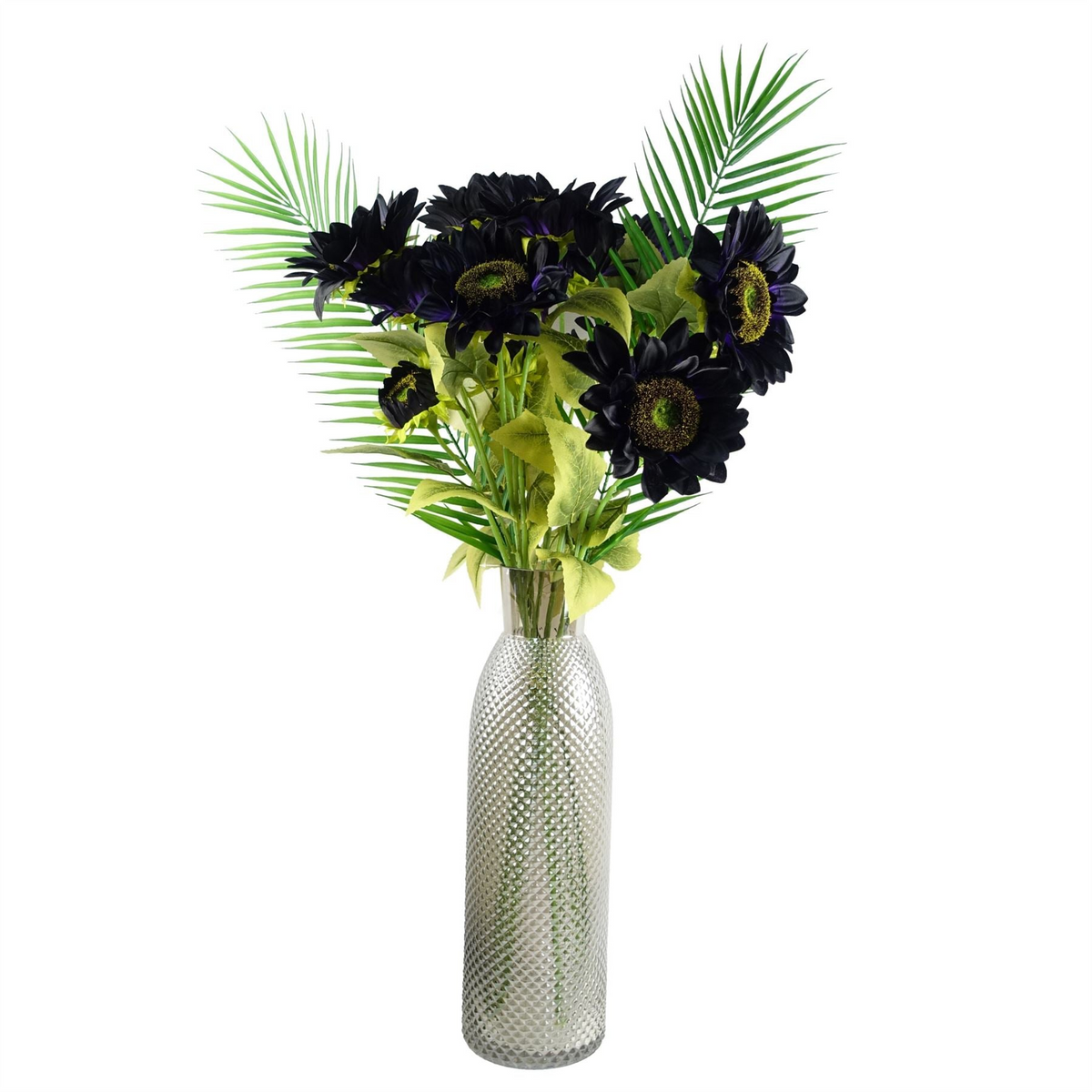 Leaf 100cm Purple Artificial Sunflower Arrangement Glass Vase - Beautiful Home Decor