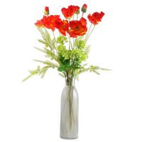 Leaf 100cm Red Poppy and Fern Glass Vase - Artificial Flower Arrangements with Complete Display Pack - Leaf Design UK