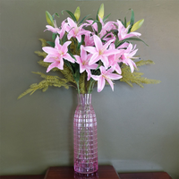 Leaf 100cm Pink Lily and Fern Display Glass Vase - Beautiful Artificial Flower Arrangement