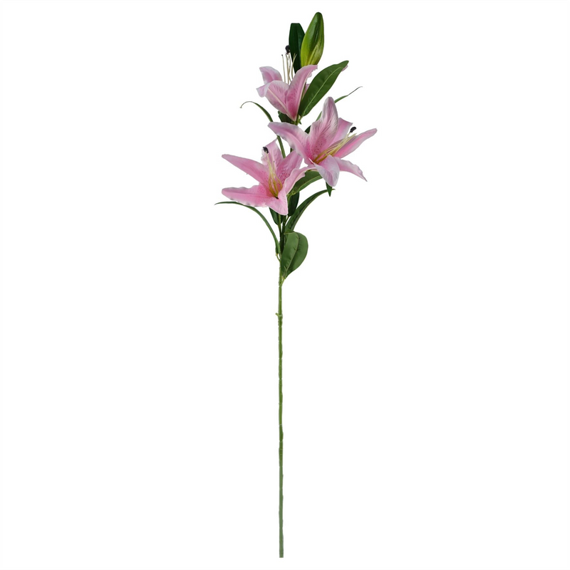 Leaf 100cm Pink Lily and Fern Display Glass Vase - Beautiful Artificial Flower Arrangement