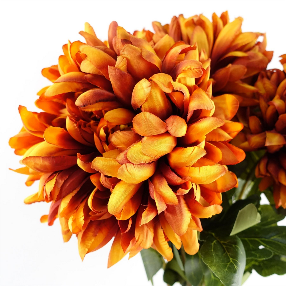 Leaf 80cm Orange Chrysanthemum Foliage and Glass Vase - Stunning Artificial Flower Arrangement