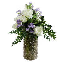 Leaf 60cm White Rose Purple Starflower Display Glass Vase - Artificial Flower Arrangement