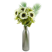 Leaf 100cm White Artificial Sunflower Arrangement Glass Vase - Stunning Home Decor