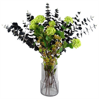 Leaf 80cm Black Eucalyptus and Viburnum Arrangement Glass Vase - Stunning Artificial Flower Display