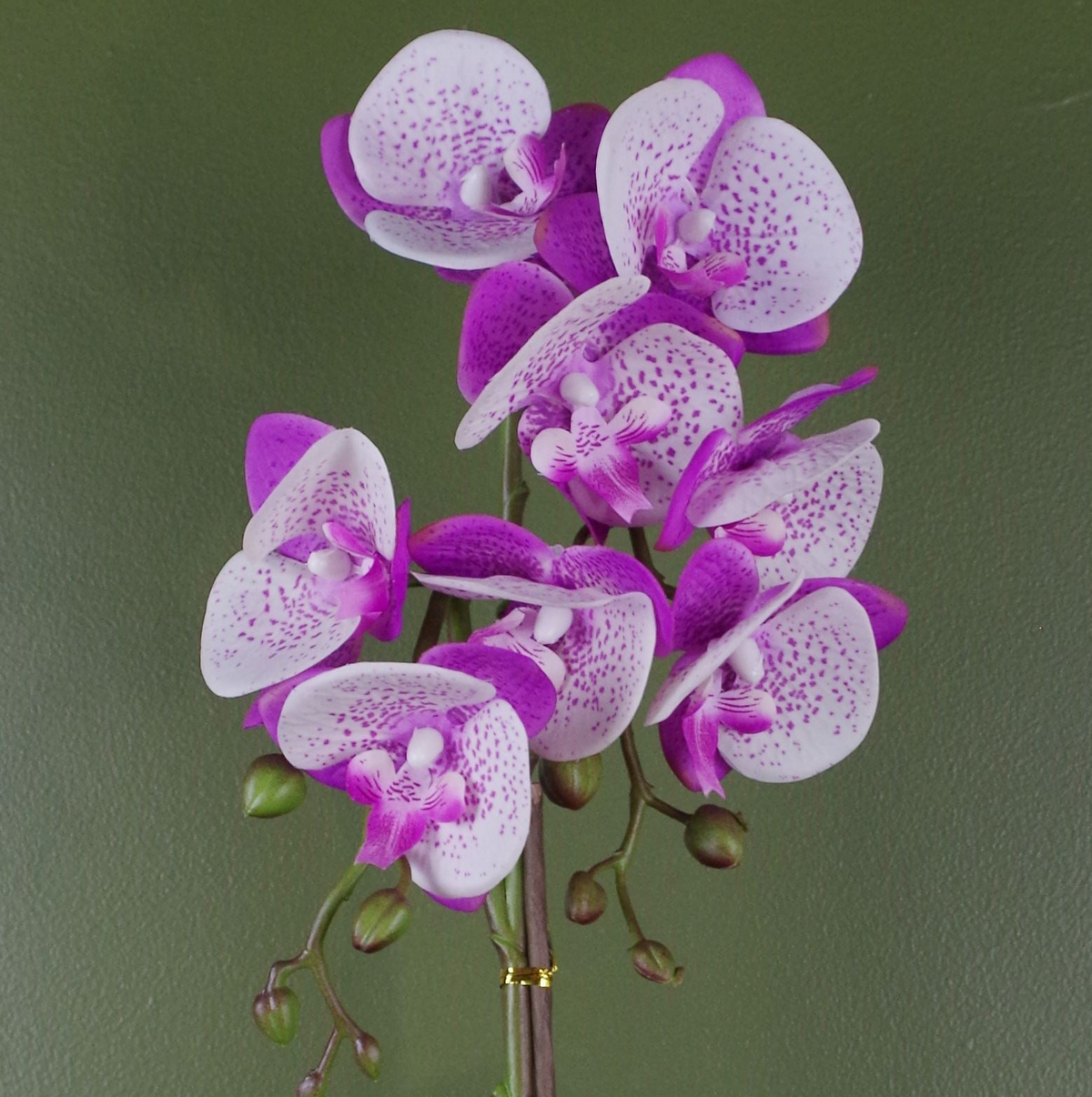 Purple White Orchid Artificial 50cm Gold Pot - Realistic Plant with Real Touch Leaves