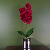 Red Artificial Orchid Silver Pot 46cm Real Touch - Lifelike Beauty for Your Home