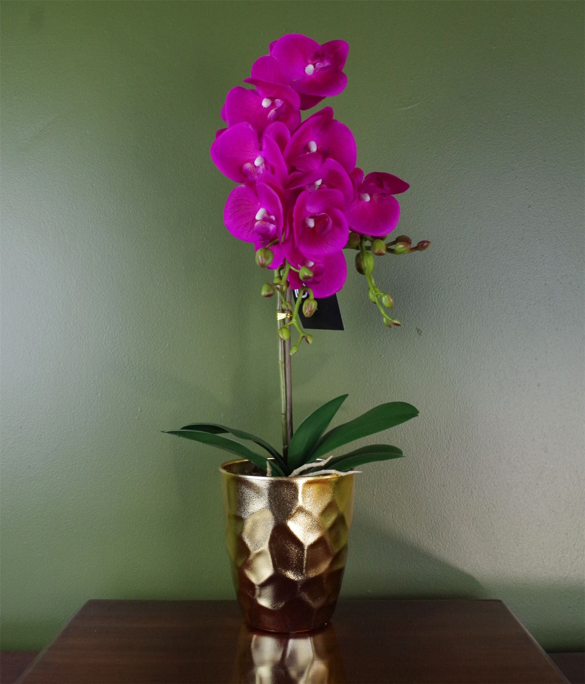 Pink Artificial Orchid Plant Gold Pot 54cm - Real Touch Flowers, Wired Stems