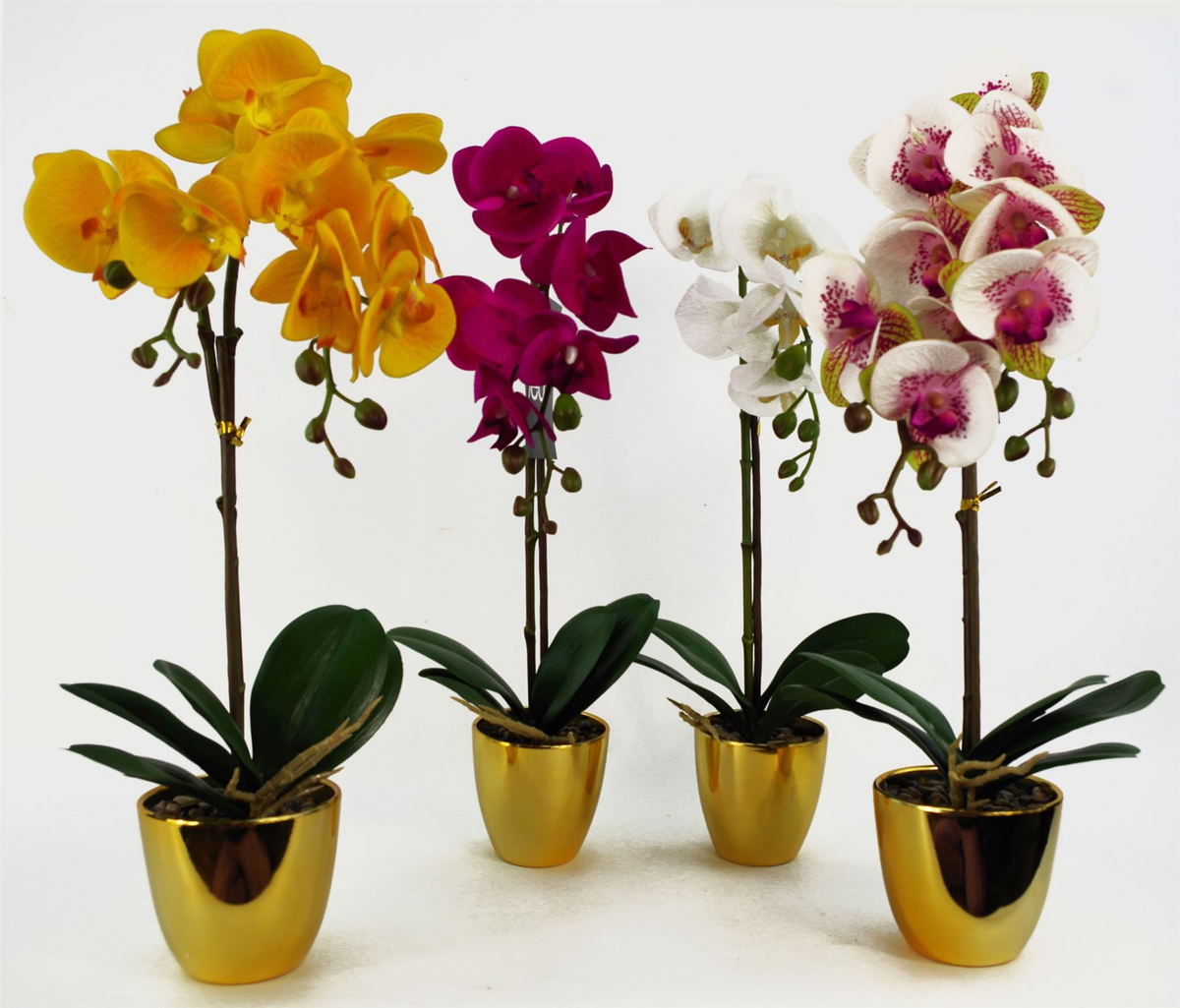 Orchid Artificial Pink Gold Pot 48cm Harlequin - Real Touch Leaves | Leaf Design UK