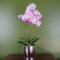 Pink Orchid Artificial Silver Pot 50cm Real Touch | Elegant Home Decor