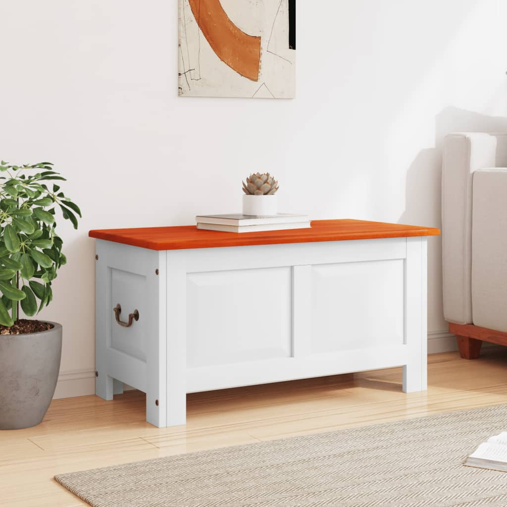 Storage Chest with Lid - Brown and White Solid Wood Acacia