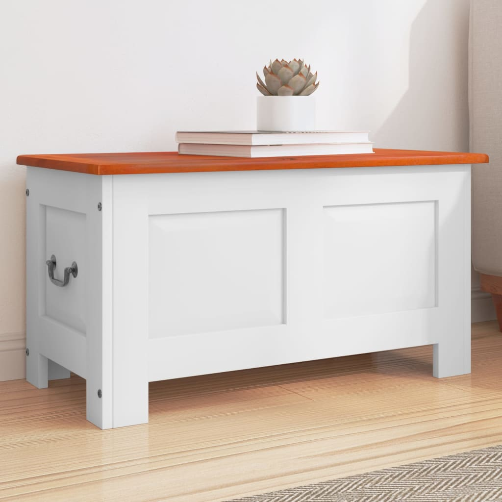 Storage Chest with Lid - Brown and White Solid Wood Acacia