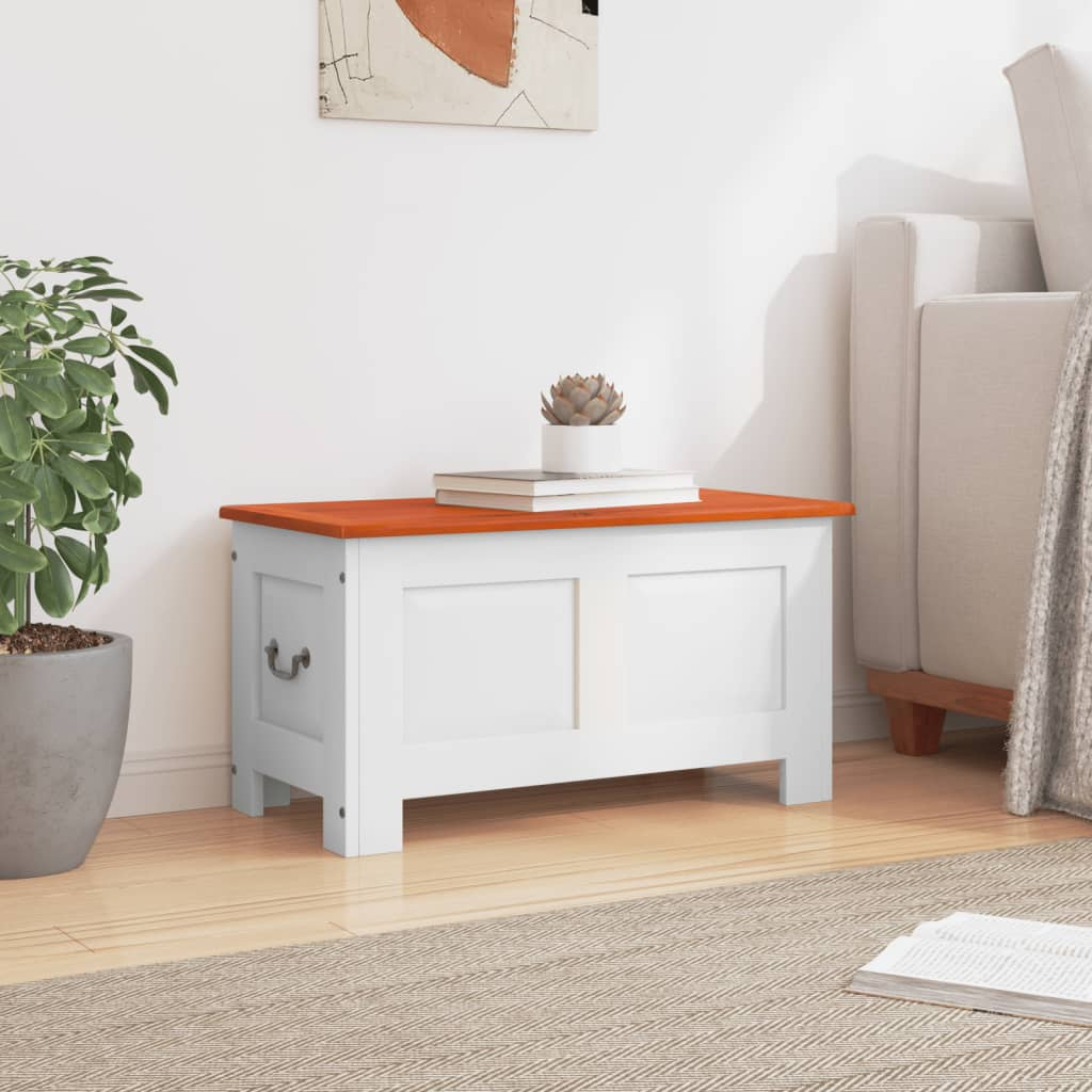 Storage Chest with Lid - Brown and White Solid Wood Acacia