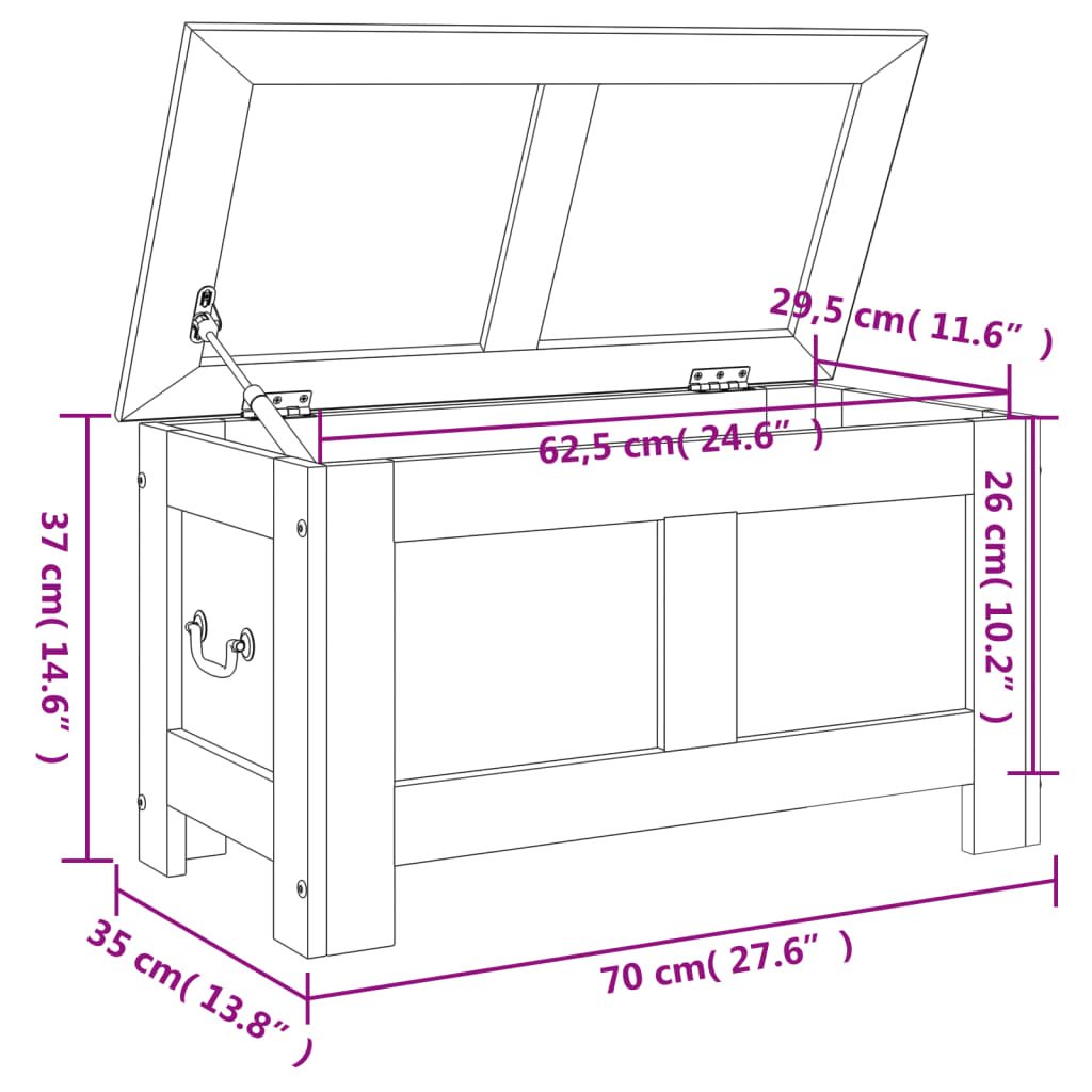 Storage Chest with Lid - Brown and White Solid Wood Acacia