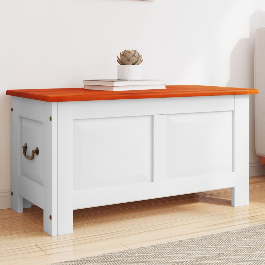 Storage Chest with Lid Brown and White Solid Wood Acacia - Durable and Versatile Storage Solution