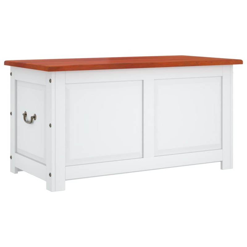 Storage Chest with Lid Brown and White Solid Wood Acacia - Durable and Versatile Storage Solution