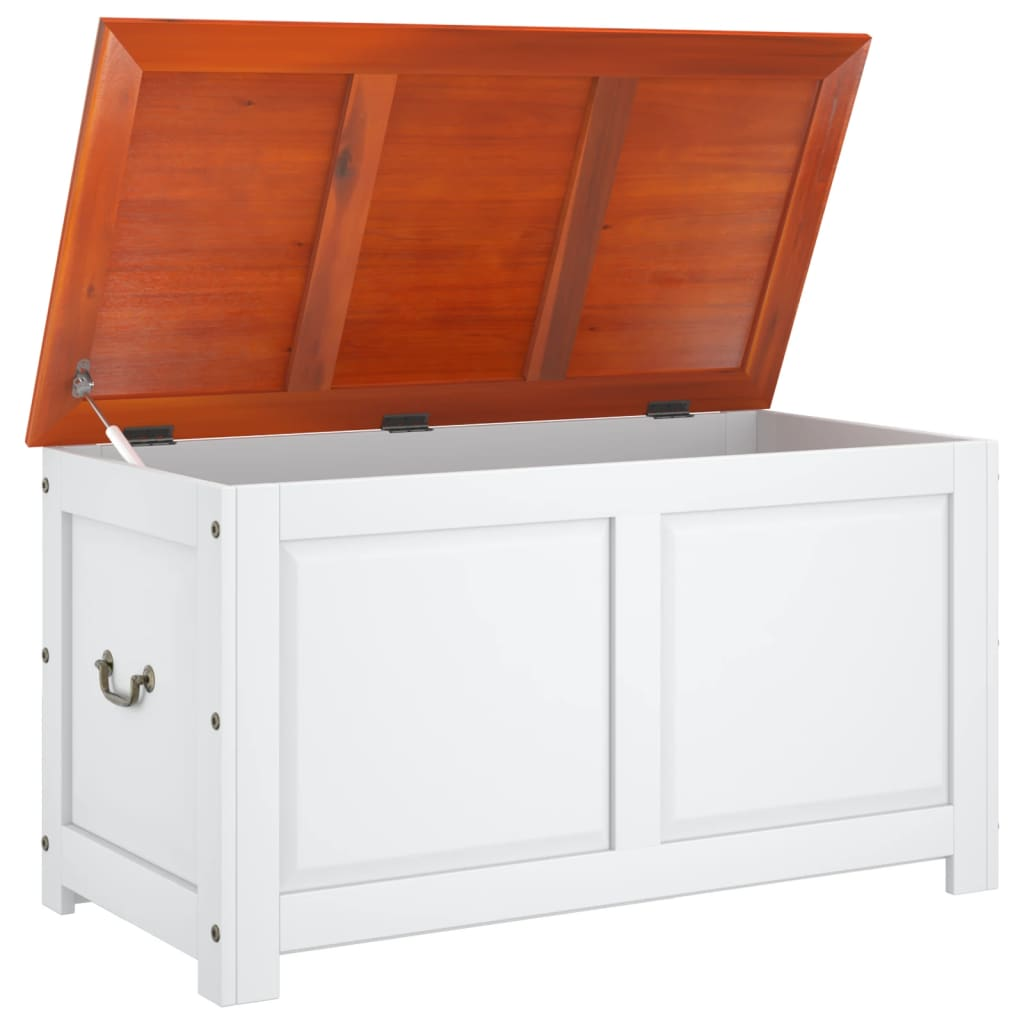 Storage Chest with Lid Brown and White Solid Wood Acacia - Durable and Versatile Storage Solution