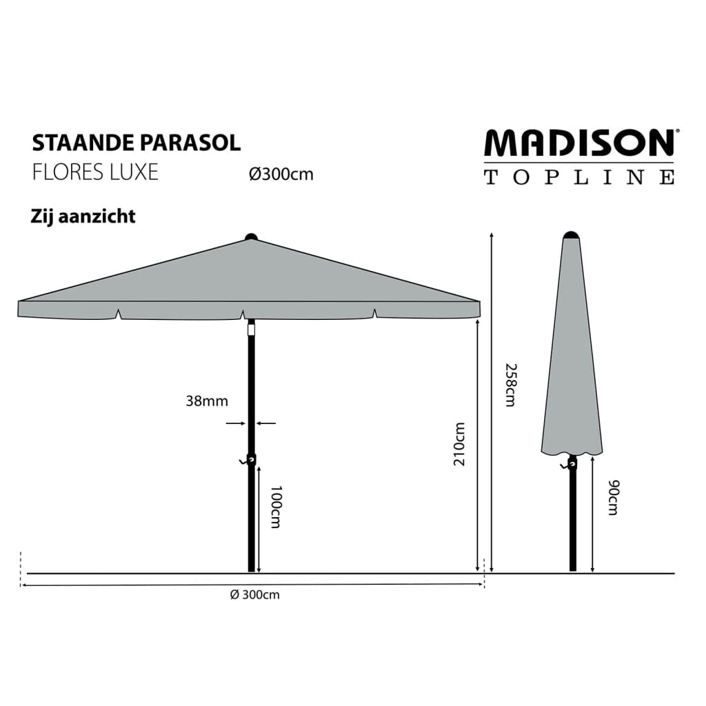 Madison Parasol Flores Luxe 300 cm Round Sage Green - Durable Outdoor Umbrella