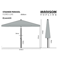 Madison Parasol Flores Luxe 300 cm Round Brick Red - Durable Outdoor Umbrella with Tilt and Crank Mechanisms