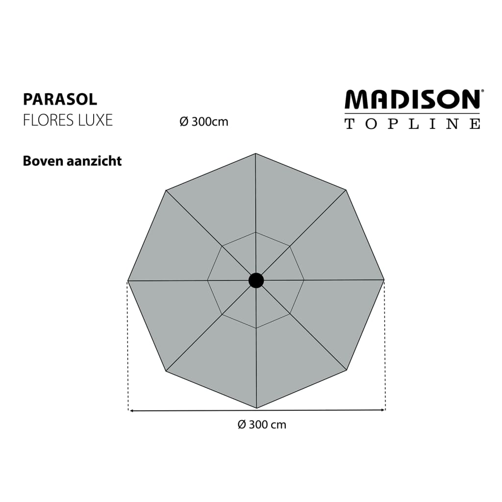 Madison Parasol Flores Luxe 300 cm Round Brick Red - Durable Outdoor Umbrella with Tilt and Crank Mechanisms