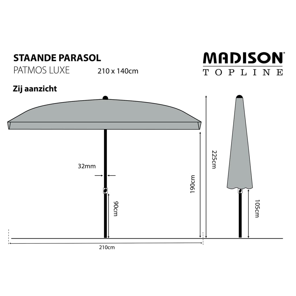 Madison Parasol Patmos Luxe Rectangle 210x140 cm Brick Red - Durable and Stylish Outdoor Umbrella