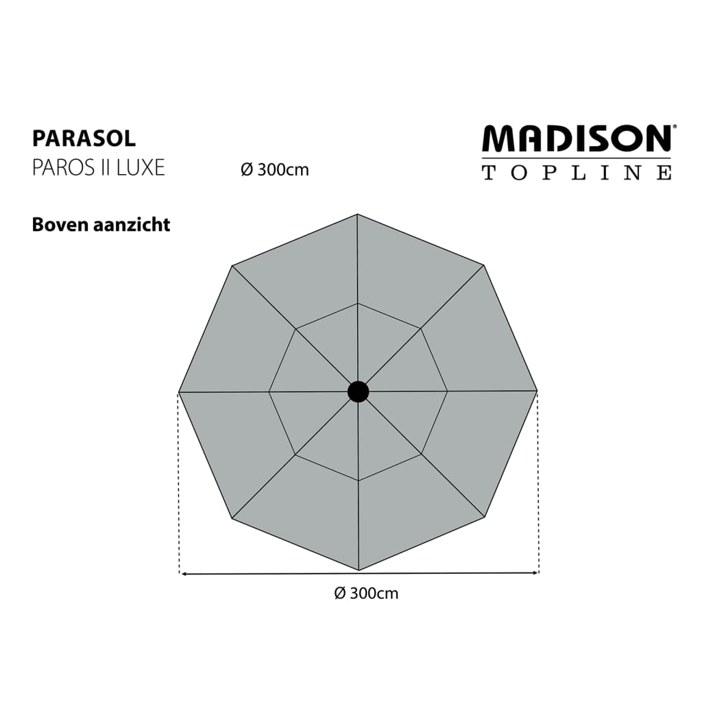 Madison Parasol Paros II Luxe 300 cm Light Grey - Durable and Stabile Outdoor Umbrella