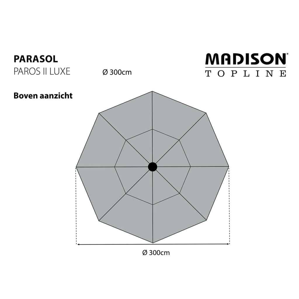 Madison Parasol Paros II Luxe 300 cm Sage Green - Durable Outdoor Umbrella with Tilt and Rotate Mechanisms