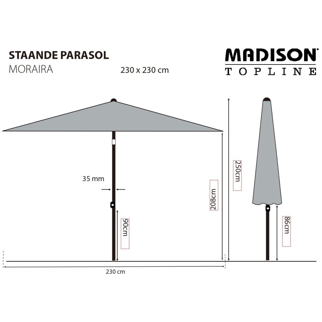 Madison Parasol Moraira 230x230 cm Taupe - Stylish Outdoor Shade for Your Garden or Terrace