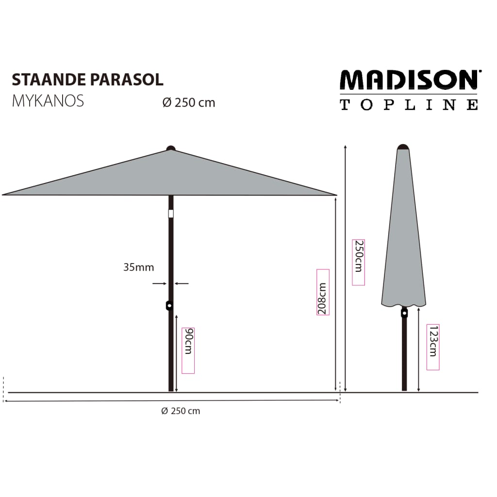 Madison Parasol Mykanos 250 cm Taupe - Create a Cozy Shade Spot in Your Outdoor Space